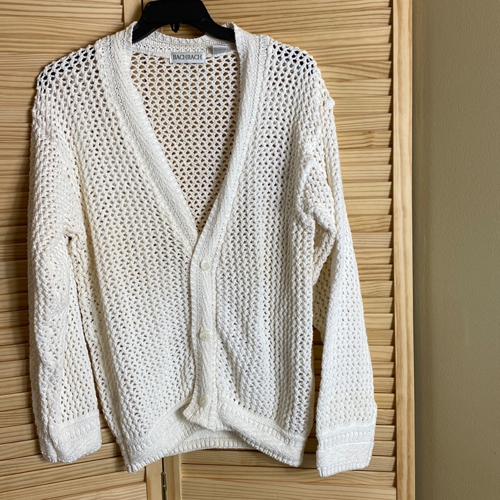 Bachrach White Crochet Sweater Women's Size Large